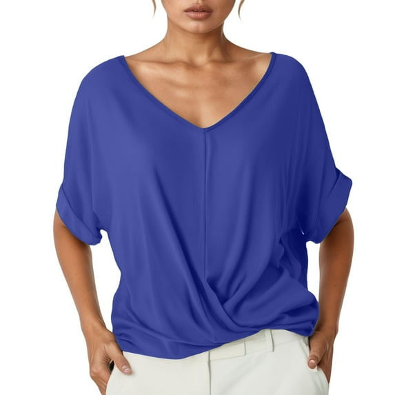 Women's V Neck Short Sleeve T-Shirt Elegant Solid Color Basic Casual Top For Daily Wear Summer Outfit