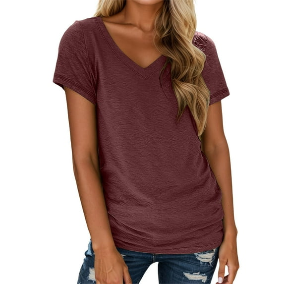 Women's T-Shirts Short Sleeved V Neck Ladies T Shirt for Spring and Summer Casual Wear Lightweight Fashionable Style