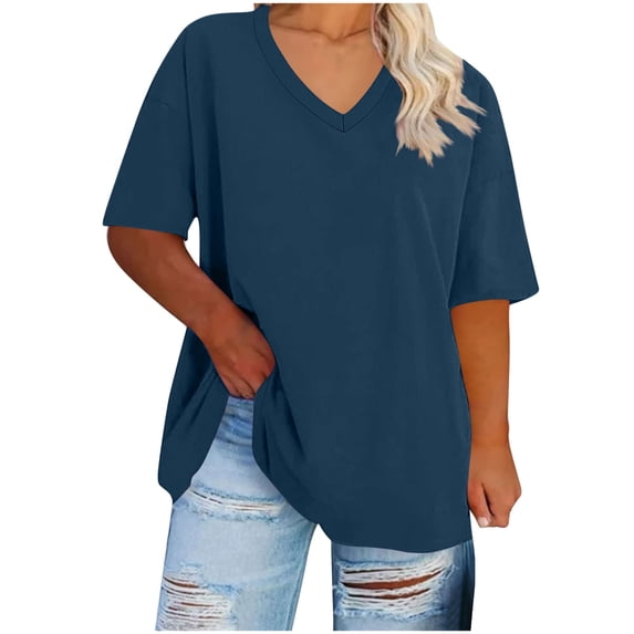 Women's V-Neck Short Sleeve T-Shirt, Solid Color Summer Casual Basic Tee, Comfortable Pullover Round Neck Blouse