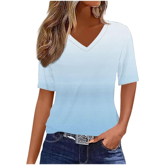 Women's V-Neck Short Sleeve T-Shirt with Scattered Stripes, Casual Irregular Stripe Print Top for Everyday Summer Wear