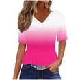 thumbnail image 1 of Women's V-Neck Short Sleeve T-Shirt with Scattered Stripes, Casual Irregular Stripe Print Top for Everyday Summer Wear, 1 of 7