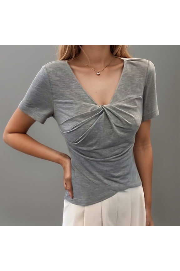 Women's V Neck Short Sleeve T Shirts Casual Basic Pure Color Daily Wear Comfortable Soft Stretchy Breathable Tee Tops for All Spandex Long Sleeve Shirt Polyester T Shirt Women Mod Bod Tops