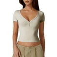 thumbnail image 1 of Women's V Neck Short Sleeve T Shirts Double Lined Tee Seamed Cup Going Out Tops, Under 10 Dollar Clearance, 1 of 6