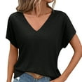 thumbnail image 1 of Women's V Neck Short Sleeve T-Shirts Summer Casual Loose Fit Basic Tee Batwing Sleeve Solid Top Comfortable Breathable Soft Stretch, 1 of 2