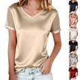 thumbnail image 1 of Women's V Neck Short Sleeve Top Blouse Shirt Solid Color Mesh Rhinestone Hollow Out Loose Fit Casual Daily Wear Work Office Vacation Fashion Essential Gift for Women | CSEONE,Gray XL, 1 of 9