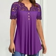 thumbnail image 1 of Women's V-Neck Short Sleeve Top, Casual Lace Trim Blouse, Soft Stretch Fabric for Comfortable Wear, 1 of 7