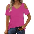 thumbnail image 1 of Women's V-Neck Short Sleeve Top, Relaxed Fit Casual Blouse with Off-Shoulder Detail for Daily Wear, 1 of 7
