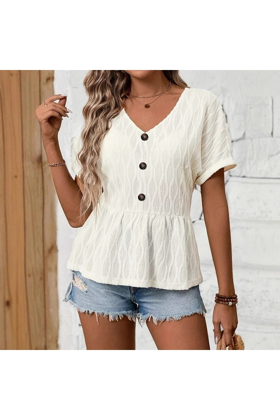 Women's V-Neck Short Sleeve Top, Stretch Nylon Spandex Casual Fitted Shirt for Everyday Wear, Solid Color Ladies Tanks