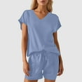 thumbnail image 1 of Women's V-Neck Short Sleeve Top and Shorts Set Casual Summer Outfit Soft Comfortable Wear Stylish Two Piece Suit for Daily, 1 of 8