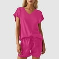 thumbnail image 1 of Women's V-Neck Short Sleeve Top and Shorts Set Casual Summer Outfit Soft Comfortable Wear Stylish Two Piece Suit for Daily, 1 of 8