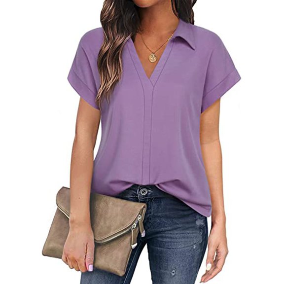 Women's V Neck Short Sleeve Tunic Blouse Elegant Casual Modern Business Shirt Comfortable Stylish Top