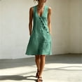 thumbnail image 1 of Women's V-Neck Sleeveless Asymmetrical Button Down Mini Shift Dress with Pockets, 1 of 7