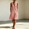 thumbnail image 1 of Women's V-Neck Sleeveless Asymmetrical Button Down Mini Shift Dress with Pockets, 1 of 7