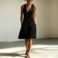 thumbnail image 1 of Women's V-Neck Sleeveless Asymmetrical Button Down Mini Shift Dress with Pockets, 1 of 7