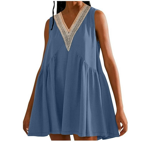 DailyTrove Women's V-Neck Sleeveless Babydoll Dress, Solid Color, Casual Weekend & Party Wear, Lightweight Polyester Blend