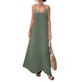 thumbnail image 1 of Women's V-Neck Sleeveless Backless Maxi Solid Suspender Robe Dress for Party Summer Green XL, 1 of 9