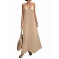 thumbnail image 1 of Women's V-Neck Sleeveless Backless Maxi Solid Suspender Robe Dress for Party Summer Khaki S, 1 of 9