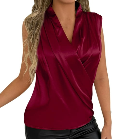 Women's V Neck Sleeveless Blouse Summer Party Top with Ruffled Collar Soft Lightweight Comfortable for Spring and Casual Wear