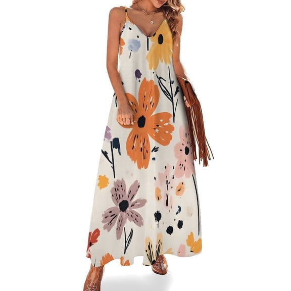 Women's V-Neck Sleeveless Dress, Stylish Long Elegant Ruffled Knit Dress, Floral Pattern Casual Pleated Long Summer And Autumn Dress