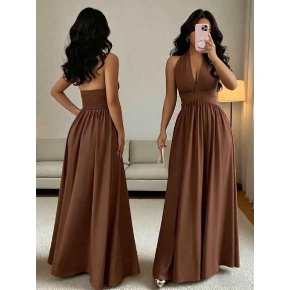 Women's V-Neck Sleeveless Dress for a Refined Party and Wedding Look