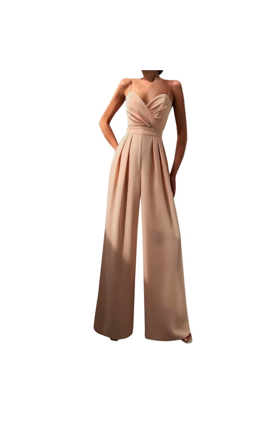 Women's V Neck Sleeveless Jumpsuit - Backless Wide Leg Romper for Summer Party/Vacation (S-XXL)