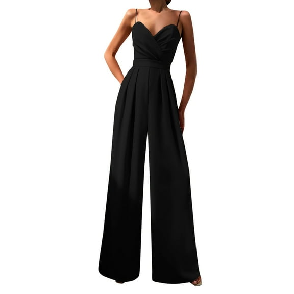 Women's V Neck Sleeveless Jumpsuit - Backless Wide Leg Romper for Summer Party/Vacation (S-XXL)