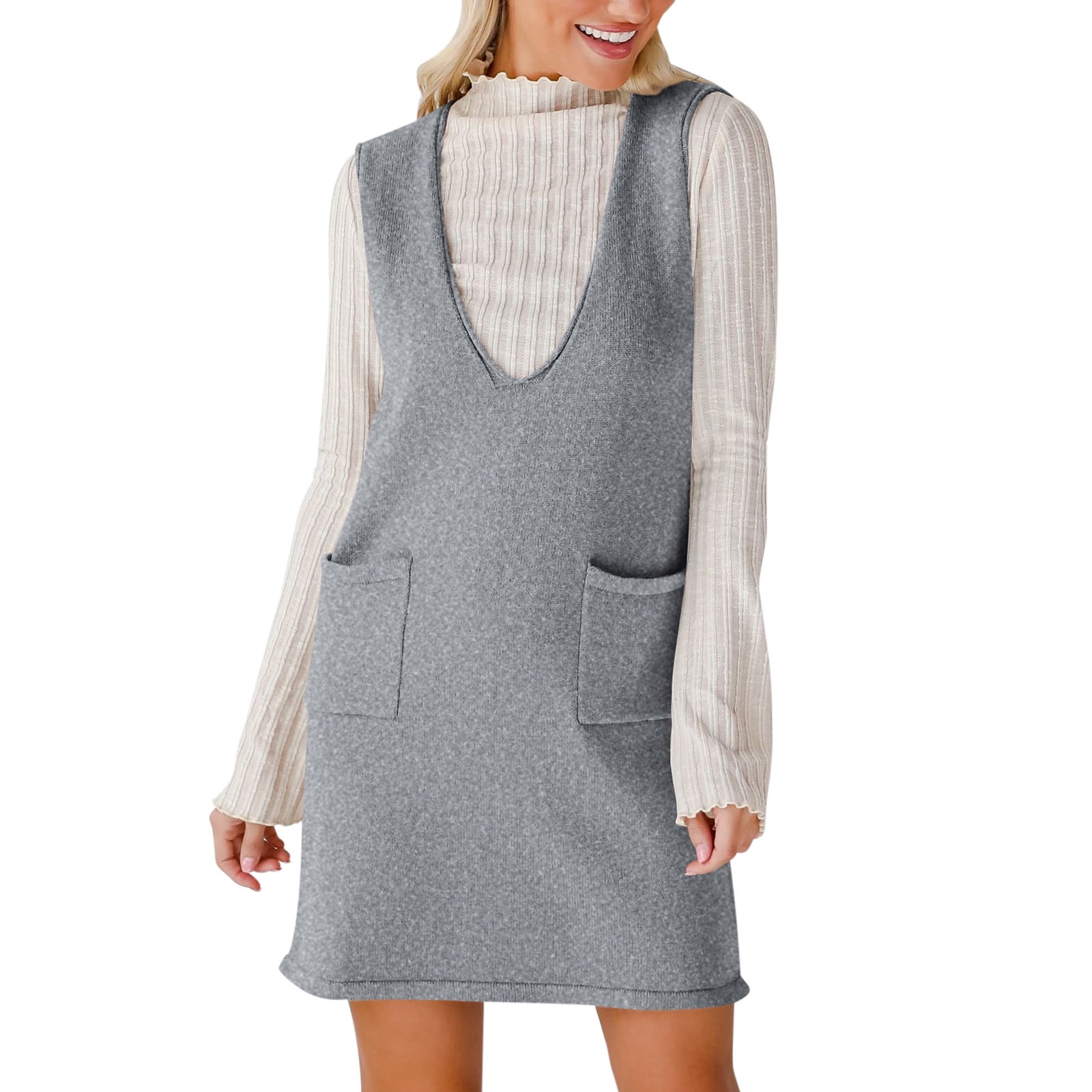 v neck vest dress VETIOR Fall Sweater Women Overall Winter Plus Size Spring Casual Jumper Vest Dress Spring Dresses for Women Black XL at Amazon Women's Clothing store 100% acrylic Care instructions Zeagoo Women's Oversized Sweater Vest