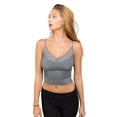 thumbnail image 1 of Women's V Neck Sleeveless Lace Rib Seamless Cami Tank Top T1392 - Charcoal - Medium, 1 of 6