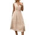 thumbnail image 1 of Women's V Neck Sleeveless Midi Dress Smocked Style with Lightweight Flow and 88% viscose 12% polyamide fabric line, 1 of 11