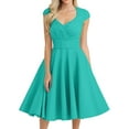 thumbnail image 1 of Women's V-Neck Sleeveless Midi Dress Solid Color Abstract Print Casual Summer Dress with Belted Waist for Office to Dinner,Turquoise 3XL, 1 of 4