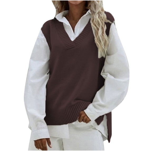 Women's V Neck Sleeveless Oversized Sweater Vest Casual Solid Color Pullover Cable Knit Tunic Sweaters Tank Tops Ladies Clothes