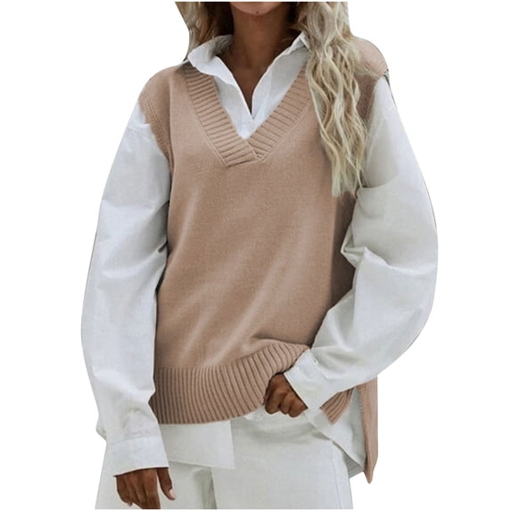 Women's V Neck Sleeveless Oversized Sweater Vest Casual Solid Color Pullover Cable Knit Tunic Sweaters Tank Tops Ladies Clothes