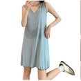thumbnail image 1 of Women's V-Neck Sleeveless Pajamas Dress Loose Casual Tank Nightgowns Soft Comfortable Short Sleepshirt Light Blue L, 1 of 4