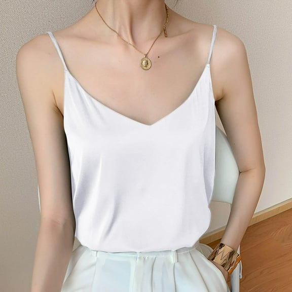 Women's V Neck Sleeveless Satin Tank Top Nylon Tops Women Top Women Dance 9/11 Top Women Beaded Women All Lace Tops for Women Pajama Top Layering Shirt Seamless Tops 3x Long Tops for Women Leather Top