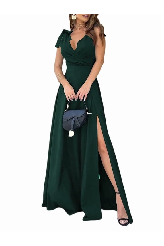 Women's V Neck Sleeveless Split Formal Prom Long Dresses Dress for Party Cocktail 109209 Dark Green L