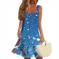thumbnail image 1 of Women's V-Neck Sleeveless Sundress, Casual Summer Dress with Independence Day Print, Comfortable Fabric for Festivals and Parades,Blue L, 1 of 3