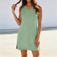 thumbnail image 1 of Women's V-Neck Sleeveless T-Shirt Dress Solid Side Slit Loose Summer Casual Maxi Dress, 1 of 8