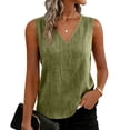 thumbnail image 1 of Women's V Neck Sleeveless Tank Top Cotton Linen Loose Fit Casual Summer Blouse Green M, 1 of 4
