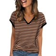thumbnail image 1 of Women's V-Neck Sleeveless Tee - Breathable Striped Summer Top, Plus Size Loose Fit (XL-8XL, 10 Colors) | Yubnlvae (Coffee | 6XL), 1 of 8