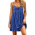 thumbnail image 1 of Women's V Neck Slip Dress Swing Ruffle Hem Dress with Bow Soft Breathable Relaxed Fit Loungewear Dresses for Women Navy M, 1 of 5