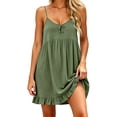 thumbnail image 1 of Women's V Neck Slip Dress Swing Ruffle Hem Dress with Bow Soft Breathable Relaxed Fit Loungewear Dresses for Women Olive Green S, 1 of 5