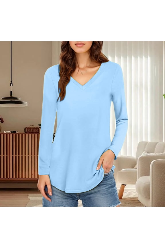 Women's V Neck Solid Color Long Sleeve T Shirt Compression Shirt Women Mod Bod Tops Womens Short Sleeve Shirt
