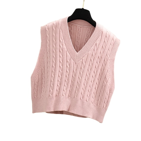 Women's V-Neck Solid Color Preppy Style Sleeveless Crop Knit Vest