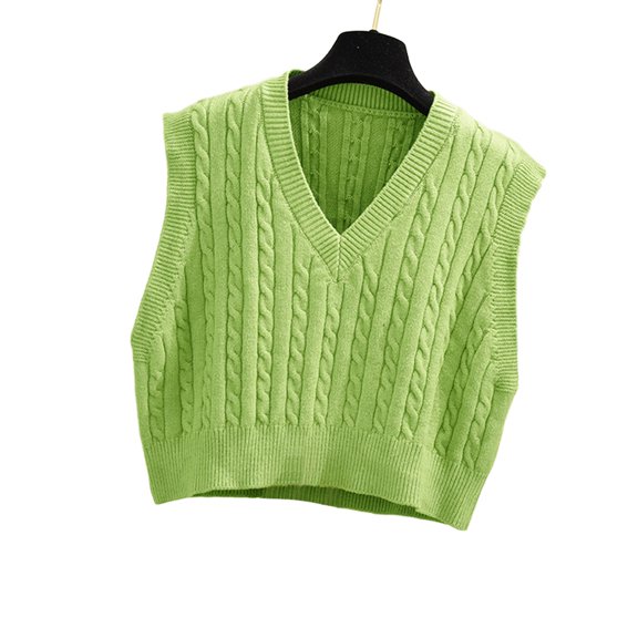 Women's V-Neck Solid Color Preppy Style Sleeveless Crop Knit Vest