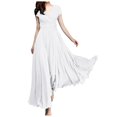 thumbnail image 1 of Women's V Neck Solid Color Short Sleeve Chiffon Waist Closing Evening Dress, 1 of 2