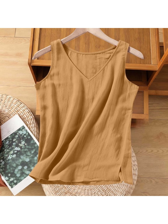 Women's V-Neck Solid Color Side Split Crop Top - Lightweight Casual Summer Shirt
