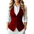 thumbnail image 1 of Women's V Neck Solid Sleeveless Suit Vest Button up Waistcoat Casual Layering Jacket for Spring Autumn office Wear Red, 1 of 7