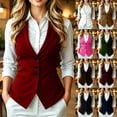 thumbnail image 1 of Women's V Neck Solid Sleeveless Suit Vest Button up Waistcoat Casual Layering Jacket for Spring Autumn office Wear White, 1 of 7