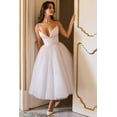 thumbnail image 1 of Women's V Neck Spaghetti Straps Tulle Prom Dress Tea Length Formal Party Evening Dress, 1 of 4