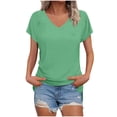 thumbnail image 1 of Women’s V-Neck Split Raglan Tee, Loose Fit Curved Hem Casual Multi-Color Top, 1 of 6
